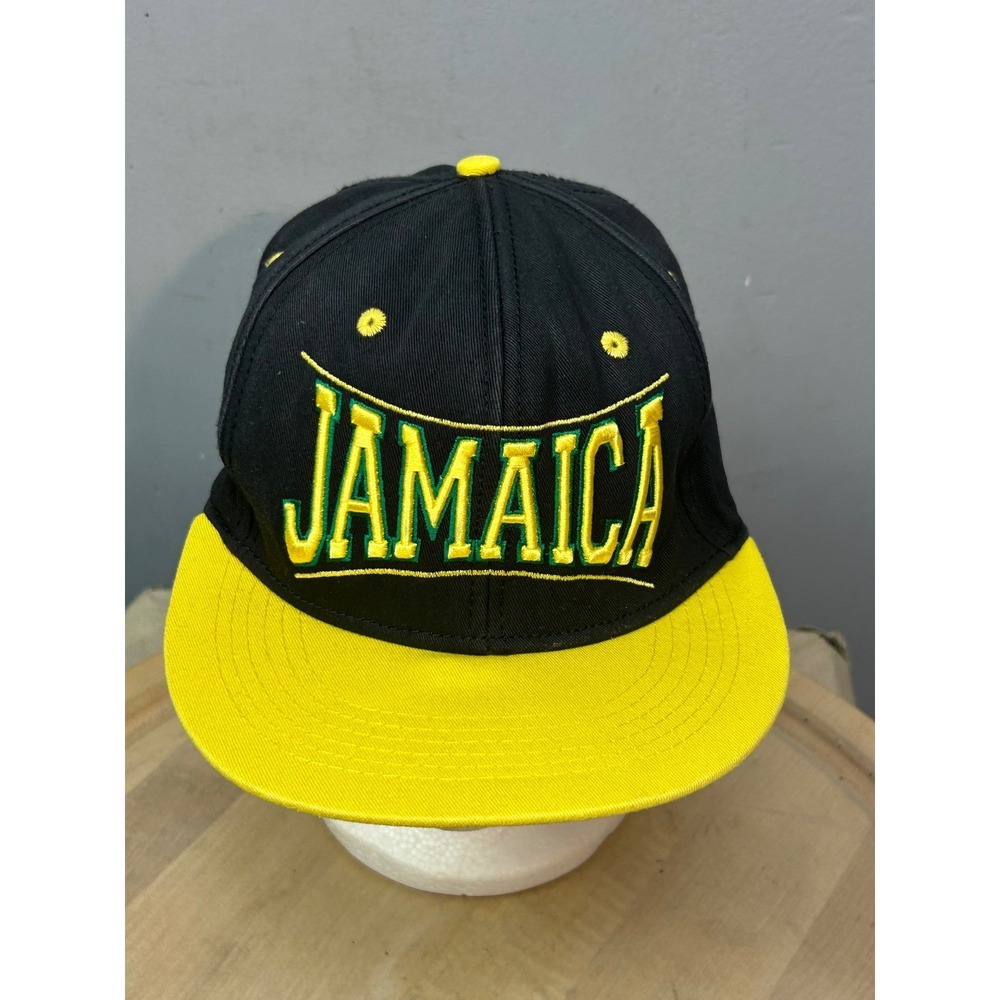 TBL Headwear Jamaica Snapback Hat Mens Black Yellow Embroidered Souvenir Cap